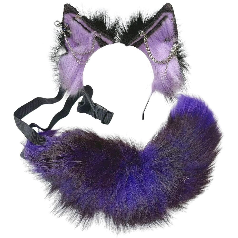 9313 Wolf Ears Tail Set Fox Wolf Headbands Clips Fluffy Cosplay
